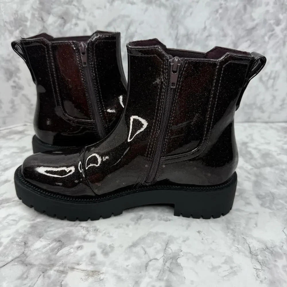 NWOT TOMS Bennet Purple Glitter Chelsea Ankle  Boots Big Girls Sz 1